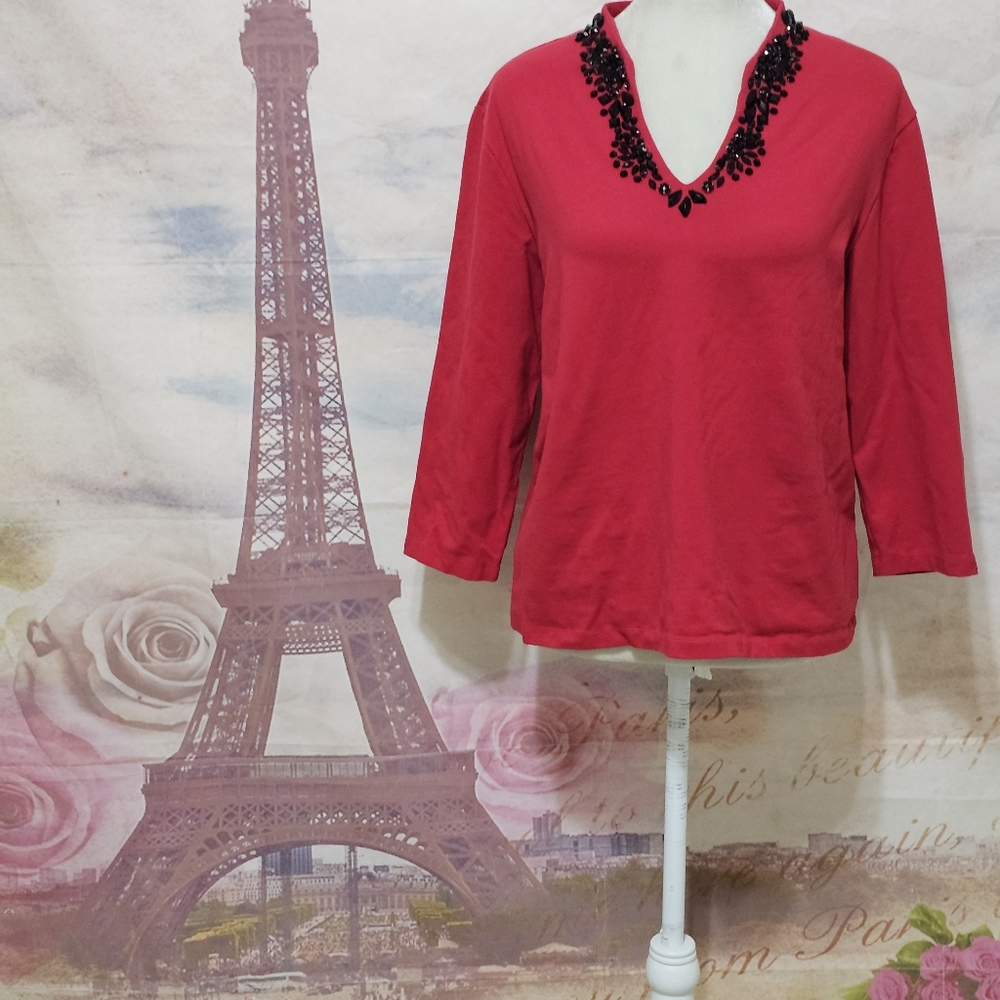 Ruby Rd. Red Blouse with Black Accents